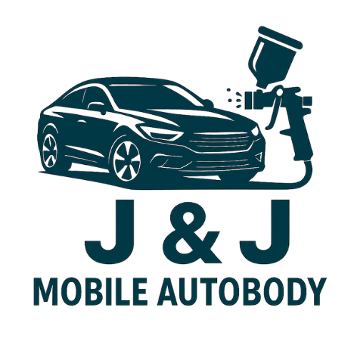 J&J Mobile Autobody logo with car and spray paint gun